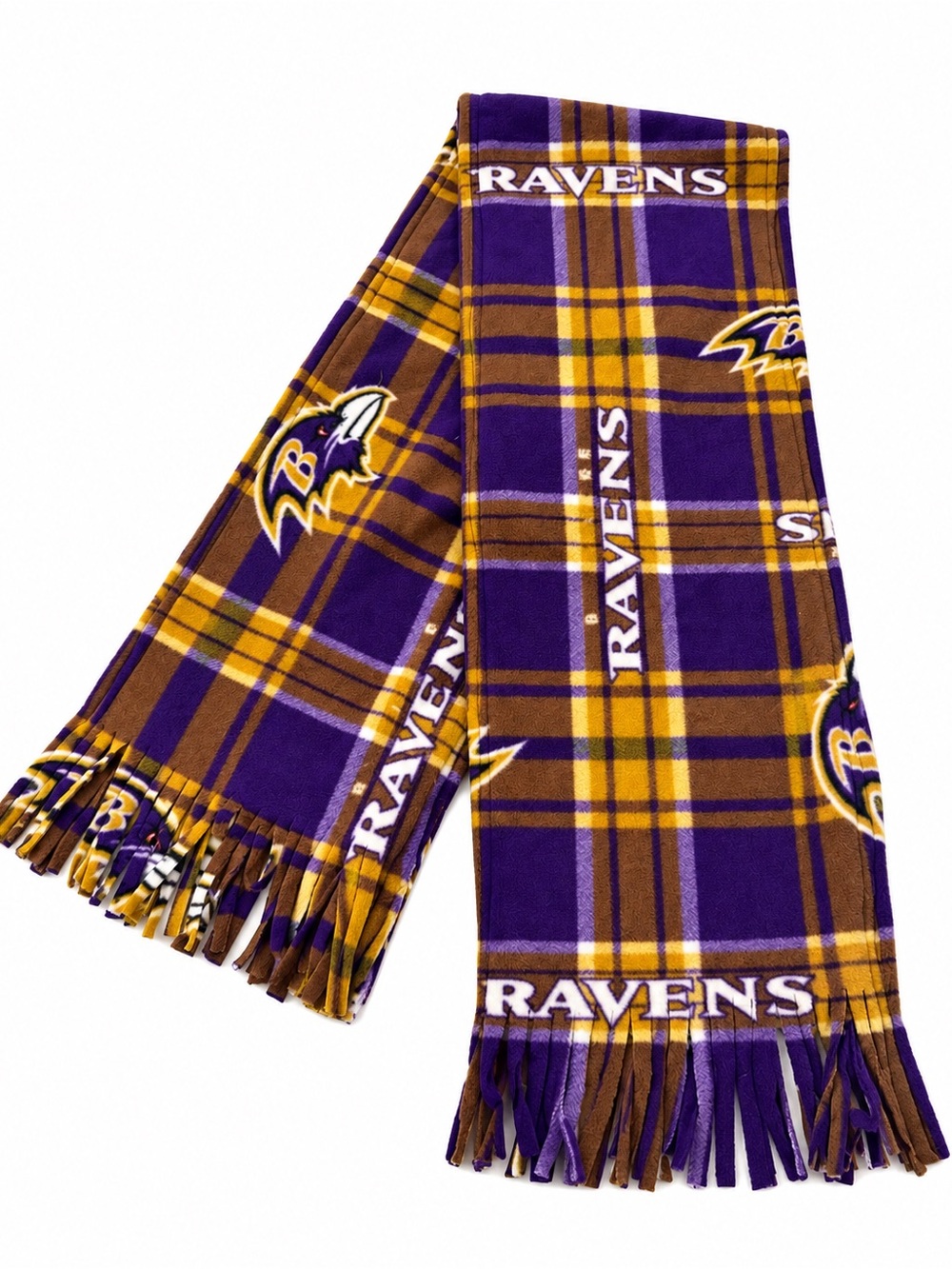Plaid Fringe Fleece Scarf - Purple & Gold